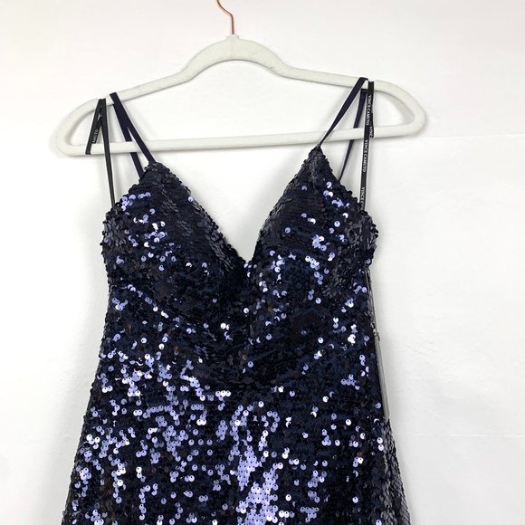 NWT Vince Camuto Sequin Fit & Flare Party V-Neck Mini Cocktail Dress Navy Blue 4 - Picture 6 of 12